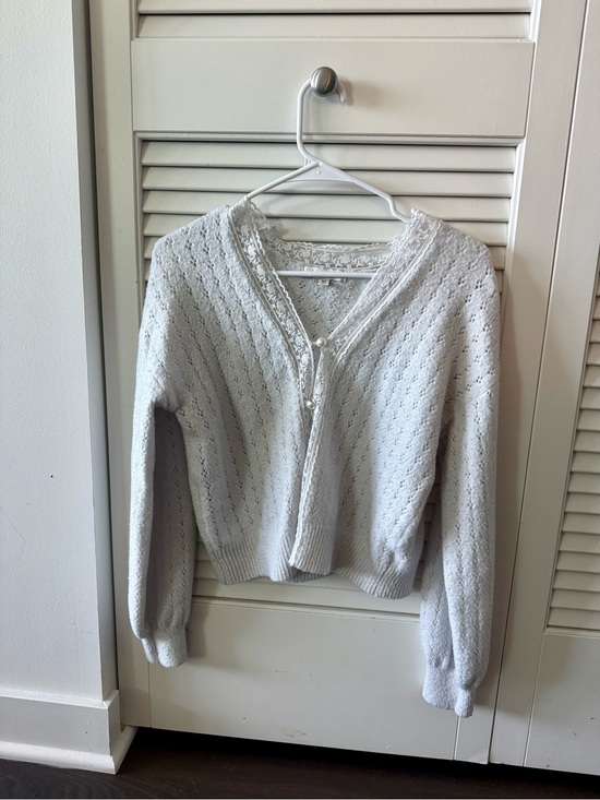 Francesca's Collections Tops - Francesca's Collections Lace-Trim Knit Cardigan